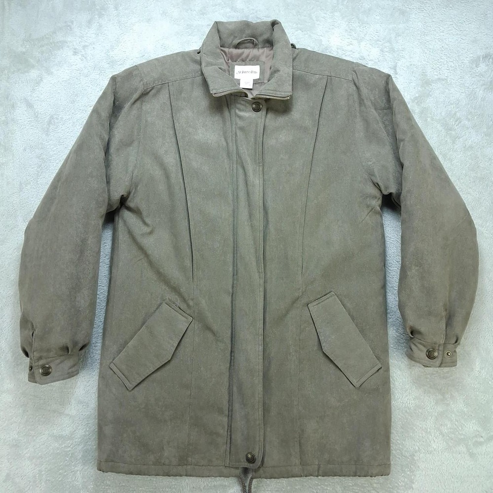 St Johns Bay Womens Small Gray Faux Suede Coat Long Jacket Minimalist Gorpcore